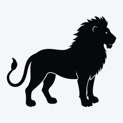 A black silhouette of a lion on a white background vector...