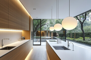 Modern Minimalist Kitchen with Garden View