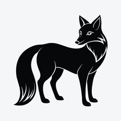 black silhouette of a fox on a white background