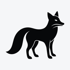 a black silhouette of a fox on a white background