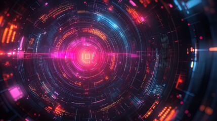 Fototapeta premium Futuristic abstract background with interconnected glowing tech icons, data patterns, and digital grids 