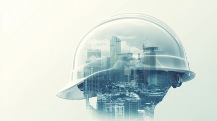 Construction Worker Silhouette With City Skyline Overlay Representing Urban Development and the Future of Architecture