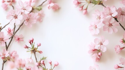 Obraz premium A beautiful frame filled with delicate pink cherry blossom flowers creating a serene and peaceful atmosphere. Perfect for seasonal campaigns, websites, and background design for floral or nature-theme