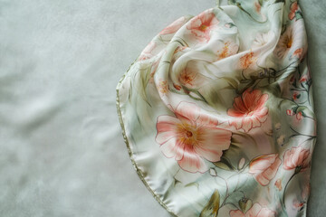 Illustration of a vintage floral print scarf with soft, pastel hues and delicate flowers. The elegant design creates a sense of timelessness and sophistication, making it a classic accessory for any