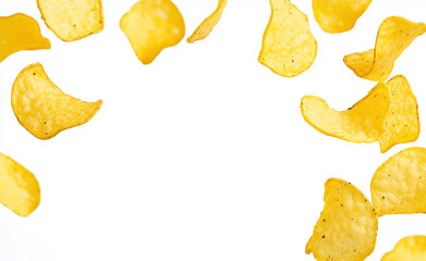 Naklejka premium Frame of ridged potato chips isolated on white background