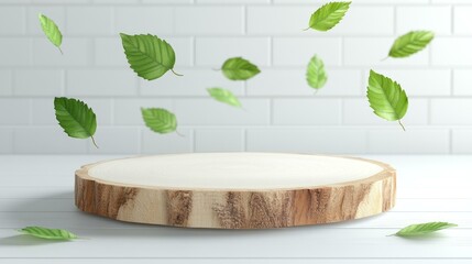 Wooden Display Stand with Falling Leaves