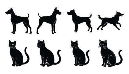 Cat and dog silhouette on white backgroun, cat ,dog , isolated 