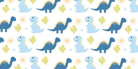 childish pattern with cute dinosaurs seamless pattern for backgrounds, presentations, wrapping papers, prints, artworks. Vector illustration	