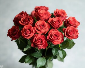 Obraz premium A stunning bouquet of vibrant red roses, symbolizing love and passion, perfect for celebrations and romantic occasions.