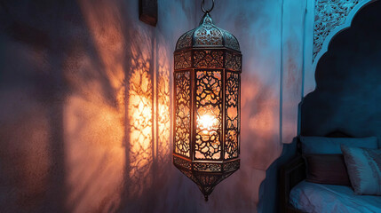 explore the enchanting allure of an intricate moroccan brass hanging lantern: unique arabic home decor with vintage islamic metalwork and cozy bohemian lighting for ambient bedroom