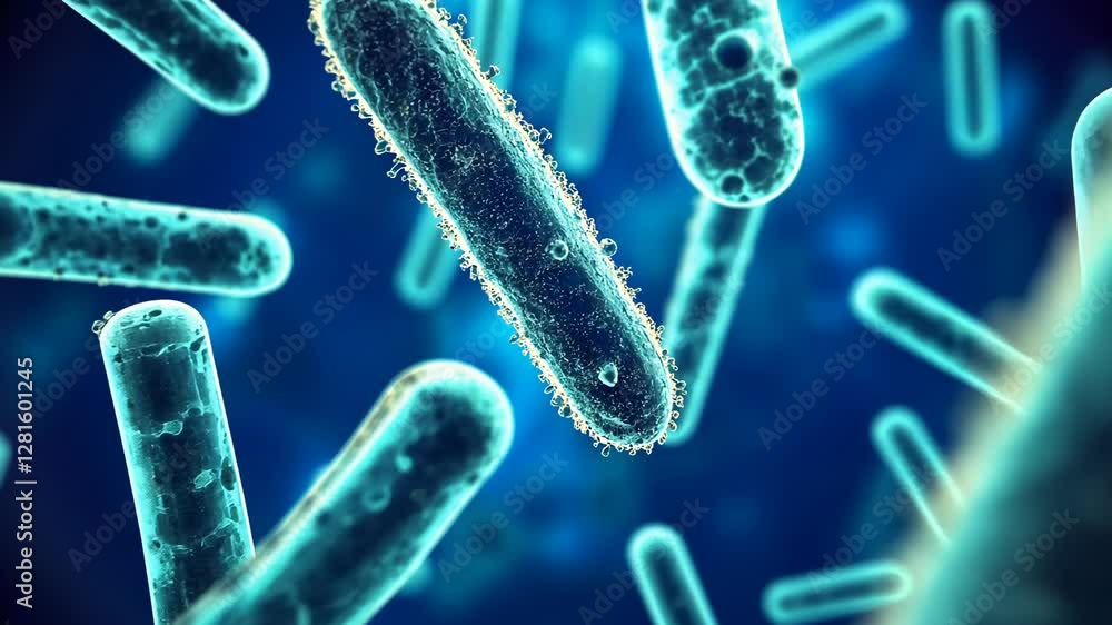 Poster exploration of microscopic bacteria highlighting their shape and structure in a scientific study set