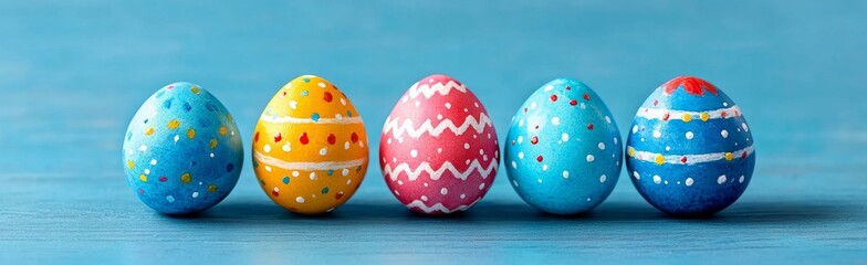 Colorful Easter Eggs on a Blue Background