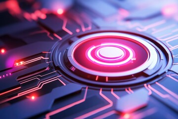 Futuristic Technology Background with Glowing Circular Elements and Integrated Circuit Patterns