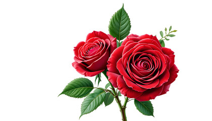 Fototapeta premium red two roses with leaves flower illustration vibrant png