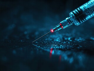 Exploring the precision of robotic surgery through a close-up of a sterile surgical needle in a high-tech operating room. Generative AI