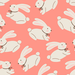 Seamless Easter bunny pattern with cute rabbits on pink background vector illustration