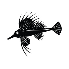 Longnose Hawkfish Silhouette Vector Art and Black Color Fish Design Illustration