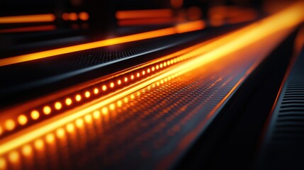 Abstract Orange LED Lights on Dark Metallic Surface