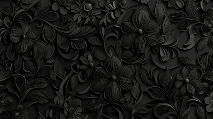 Elegant black floral pattern with intricate details and textures