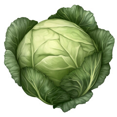 Obraz premium Fresh Green Cabbage Vegetable Illustration Healthy Food Ingredient for Cooking Recipes