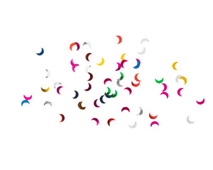 Colorful crescent shapes scattered on transparency background create vibrant design