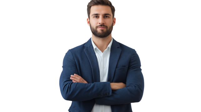 Startup founder in a casual blazer, stylish yet relaxed, confident expression, isolated PNG - Powered by Adobe