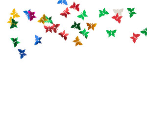 Colorful butterflies flying in whimsical pattern against transparency background, creating joyful and vibrant atmosphere