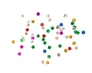 Colorful flower shaped sequins scattered on transparency background, perfect for crafts