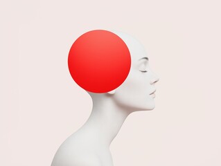 Woman with red circle showing creative thinking and ideas