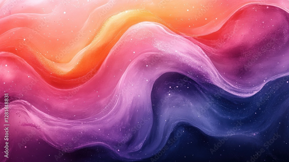 Poster vibrant abstract waves of color blending seamlessly in a cosmic background of stars