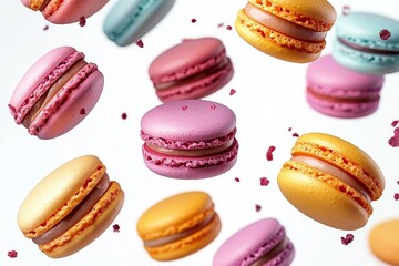 Colorful Macarons in Mid-Air