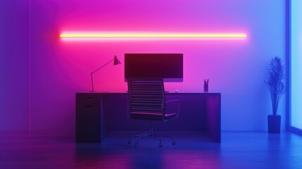 Fototapeta premium Neon-Lit Workstation: A Cyberpunk Gamer's Dream Setup