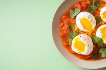 Savory dish featuring poached eggs nestled in vibrant tomato sau