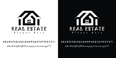 Real Estate Logo Design – Black & White Vector with Modern House Icon and Unique Font