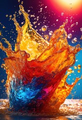 vibrant soda splash creating dynamic colorful visual scene bright hues vivid background surface, beverage, liquid, mixture, refreshing, fizz, pop, pattern