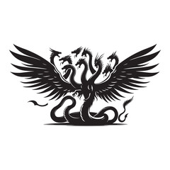 Obraz premium Hydra Silhouette Vector: Fierce Multi-Headed Dragon Design