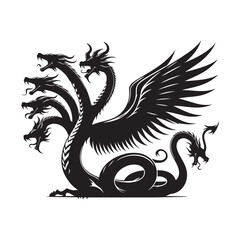 Naklejka premium Hydra Silhouette Vector: Fierce Multi-Headed Dragon Design