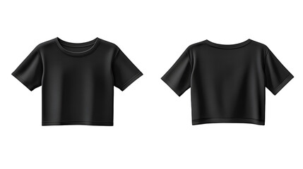 Black cropped t-shirt mockup back and front view isolated on white background for brand presentation.