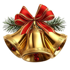 [Transparent Background PNG]Christmas Gold Bells with Red Ribbon Decoration
