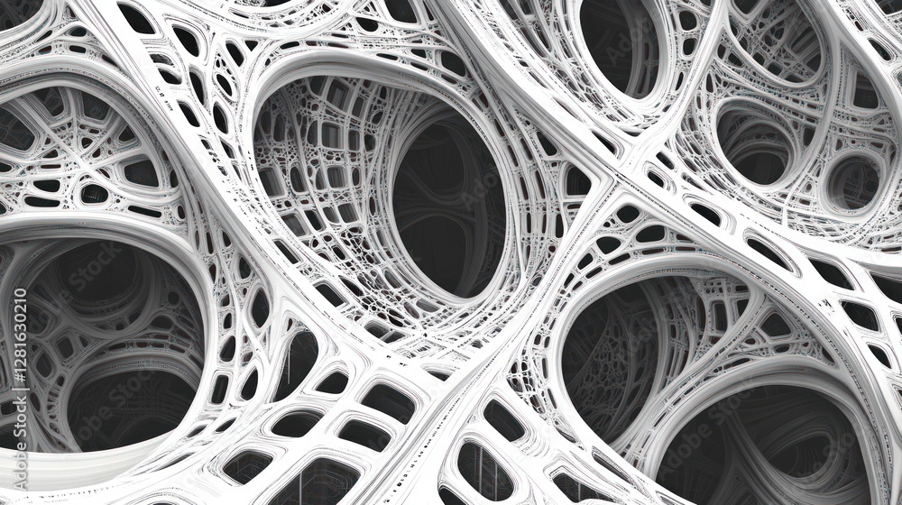 Fototapete abstract 3d rendering of a complex, organic structure with interconnected tunnels and cavities.