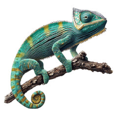 Obraz premium [Transparent Background PNG]Detailed Chameleon on Branch Illustration