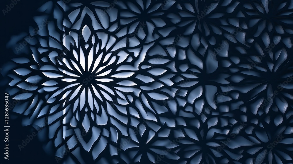 Poster intricate arabesque patterns weave together, casting delicate shadows that dance across a dimly lit 