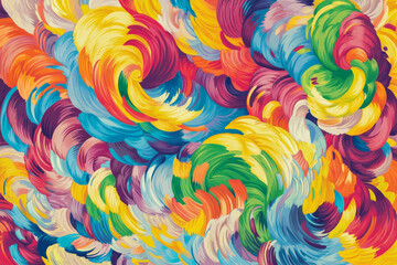 Fototapeta premium Illustration of a swirling, abstract pattern with vibrant rainbow colors blending seamlessly into each other. The smooth transitions between hues create an energetic, flowing visual that feels dynamic