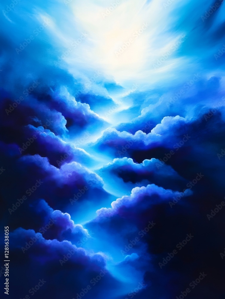 Poster celestial blue: a path through the clouds - a breathtaking view of a bright path through dark blue c