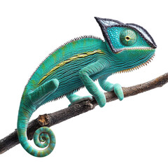 Fototapeta premium [Transparent Background PNG]Vibrant Blue Chameleon on Branch