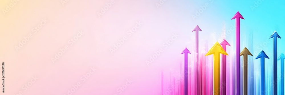 Aufkleber colorful arrows pointing upward - abstract of colorful arrows rising on a soft gradient background, 