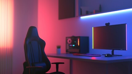 Neon Lit Gaming Setup:  Gamer's Paradise,  Vibrant RGB Atmosphere
