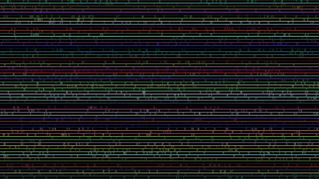 many horizontal colored straight lines and many numbers appearing randomly ideal as a concentration of digital randomness and digital data loading