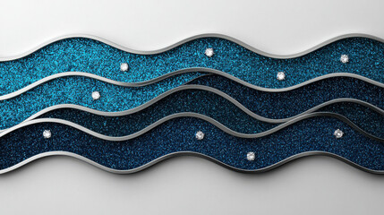 Glittering blue waves with silver accents create stunning design