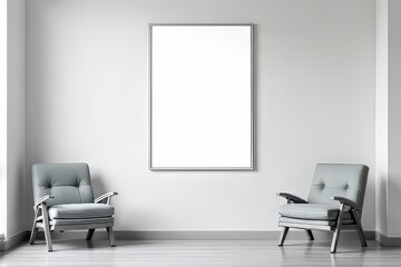 Modern Room with Light Gray Armchairs and Blank Picture Frame - Interior Design Inspiration